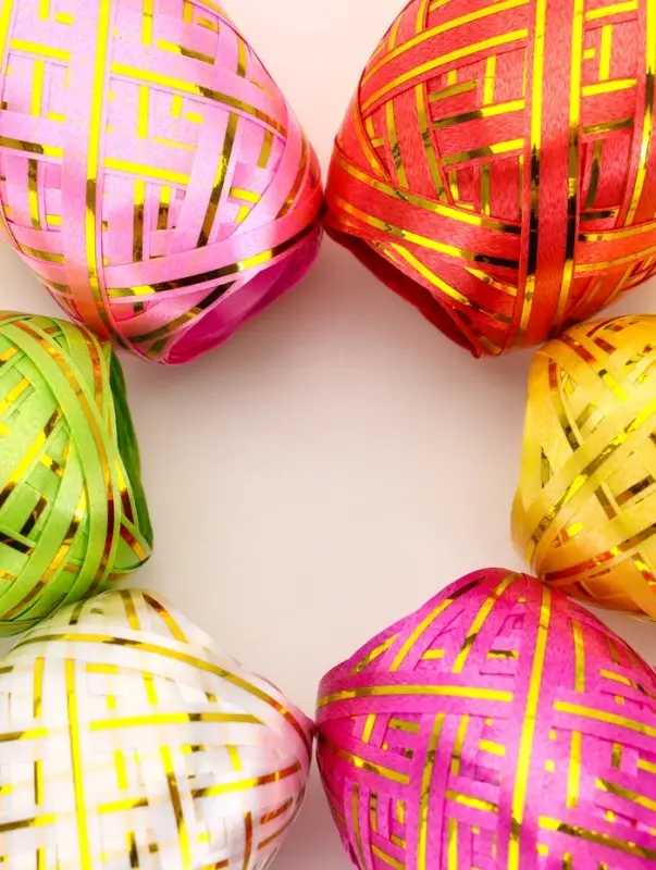 Лента упаковочная для воздушных шаров и подарков, с золотой полосой, ассорти, набор 6 шт., 0.5 см &times; 10 м