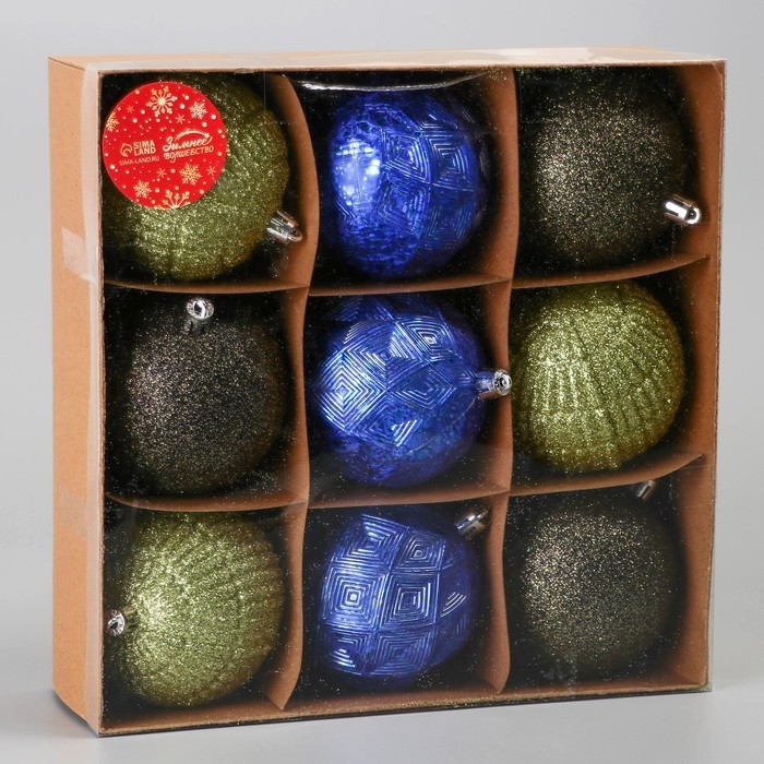 Набор шаров пластик d-7,5 см, 9 шт Набор шаров пластик d-7,5 см, 9 шт "Чудо-узоры" зелёный синий