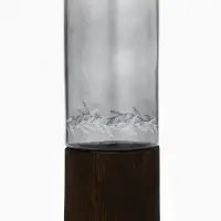 Ваза для цветов с деревянной подставкой из темного стекла, 25.5&times;10 см, 1.25 литра