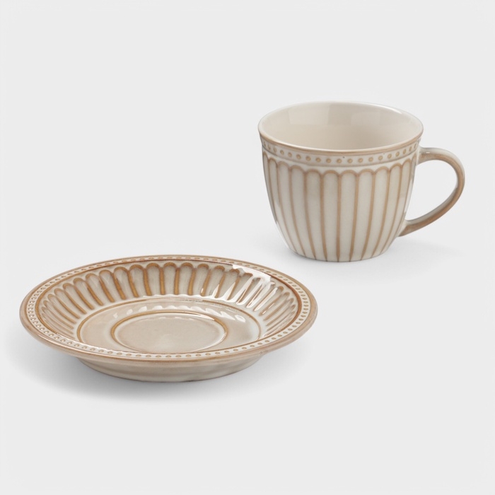 Чайная пара Доляна  Чайная пара Доляна "Винтаж" 250 мл блюдце 15х2 см, кружка 11,5х9х7 см, цвет бежевый
