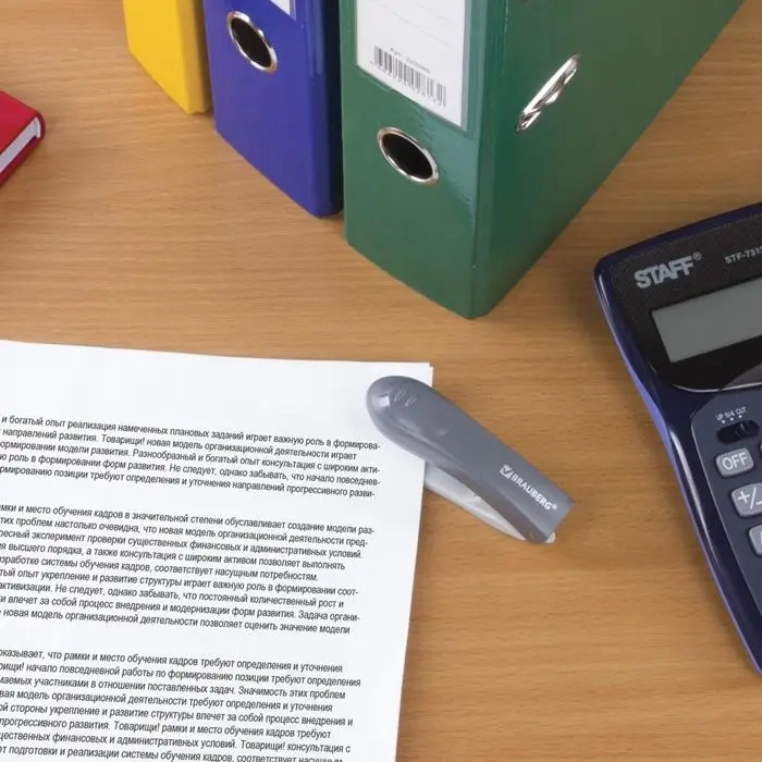 Степлер канцелярский № 10, BRAUBERG Einkommen, до 12 листов, встроенный антистеплер, пластиковый корпус, серый