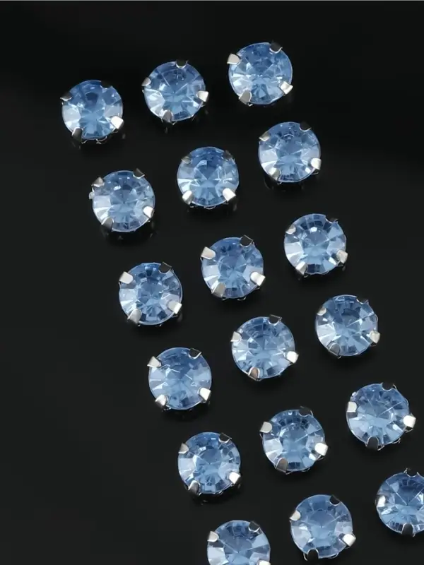 Стразы пришивные «Шатон», круглые, в цапах, d=8 мм, 20 шт., голубые