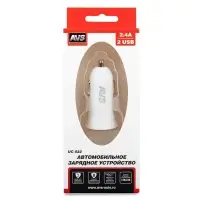 USB автомобильное зарядное устройство AVS 2 порта UC-522 (2,4А, белый)