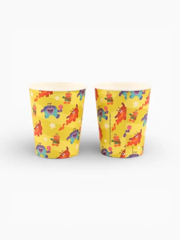 Посуда одноразовая бумажная 20 предметов: 10 стаканов, 10 тарелок, Ум и Хрум