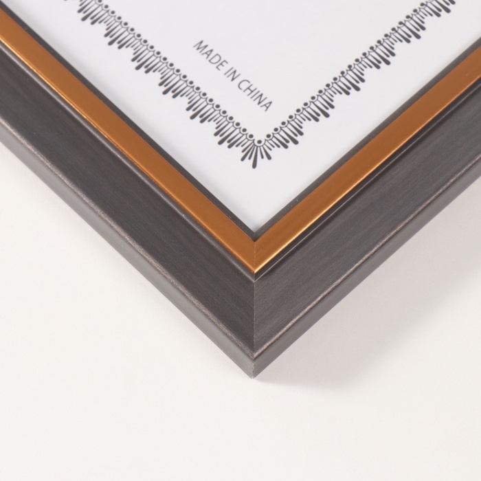 Фоторамка пластик формат А4 Фоторамка пластик формат А4 "Вайолетт" серая с золотой полосой 1,5х25,4х34 см