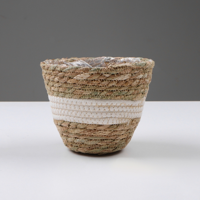 Кашпо плетеное  Кашпо плетеное "Танзания", 15,5х15,5х13,5 см, натуральный, белый