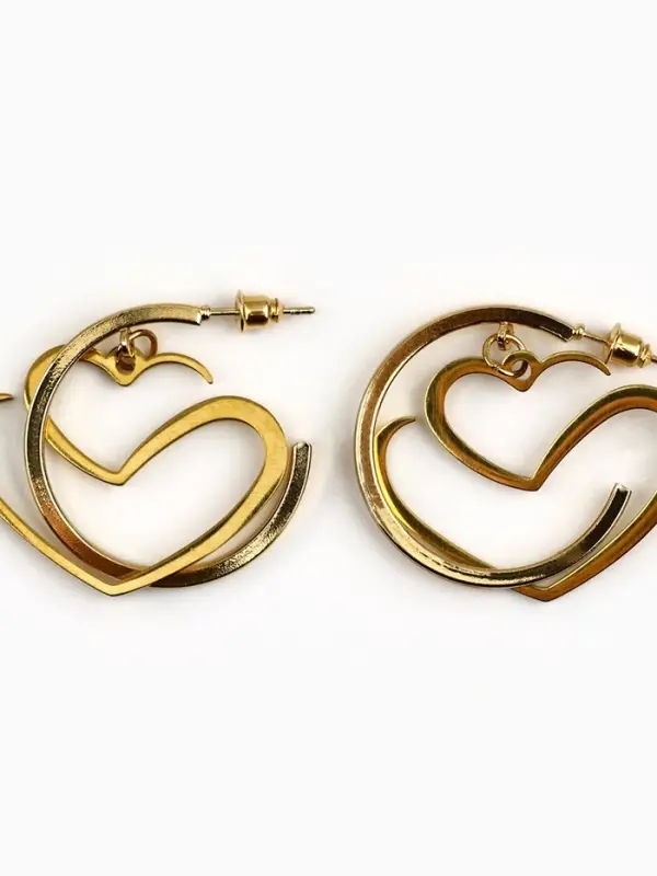 Серьги кольца с подвесом сердцем &laquo;Для нежного образа&raquo;, 3 см