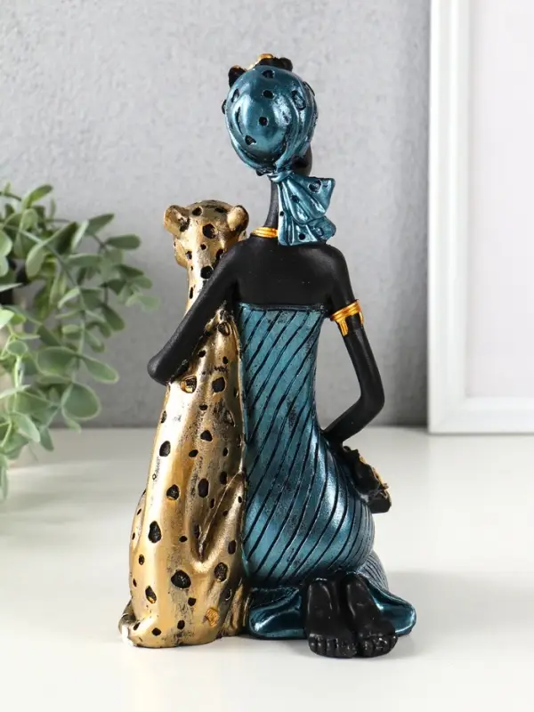 Сувенир полистоун  Сувенир полистоун "Африканка в платье с леопардом" бензиновый синий 13х13х25,5 см