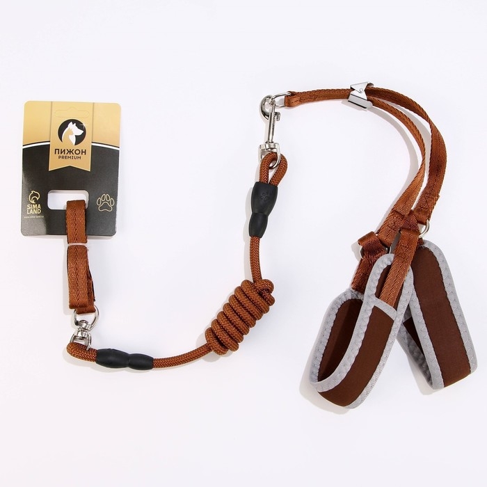 Комплект мягкая шлейка, круглый поводок 1,5 х 120 см с вертлюгом, M, ОШ 32-72 см, ОГ 32-72 см, корич Комплект мягкая шлейка, круглый поводок 1,5 х 120 см с вертлюгом, M, ОШ 32-72 см, ОГ 32-72 см, корич