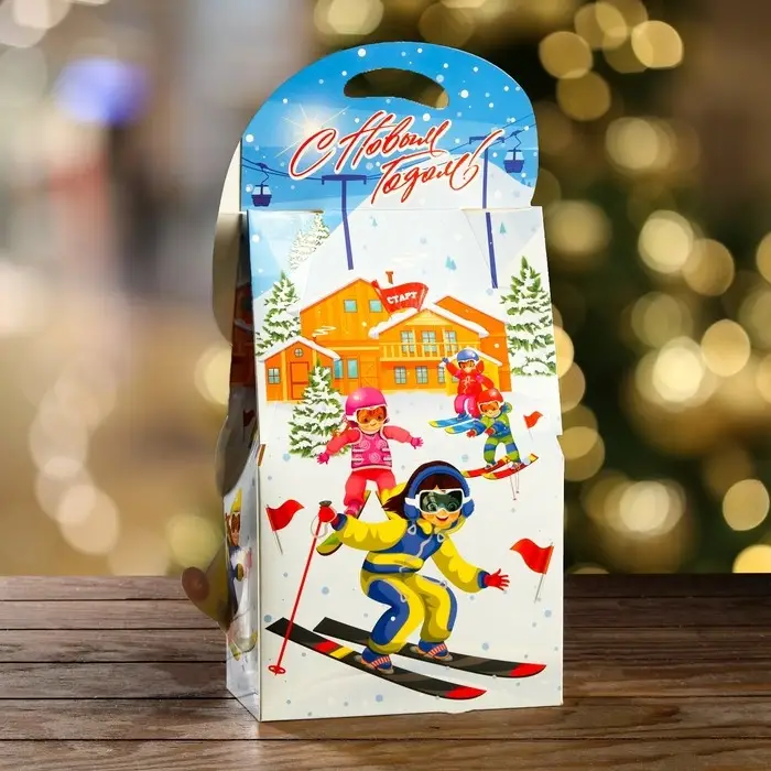 Подарочная коробка «Зайчик на лыжах», 16.5×8.6×27 см