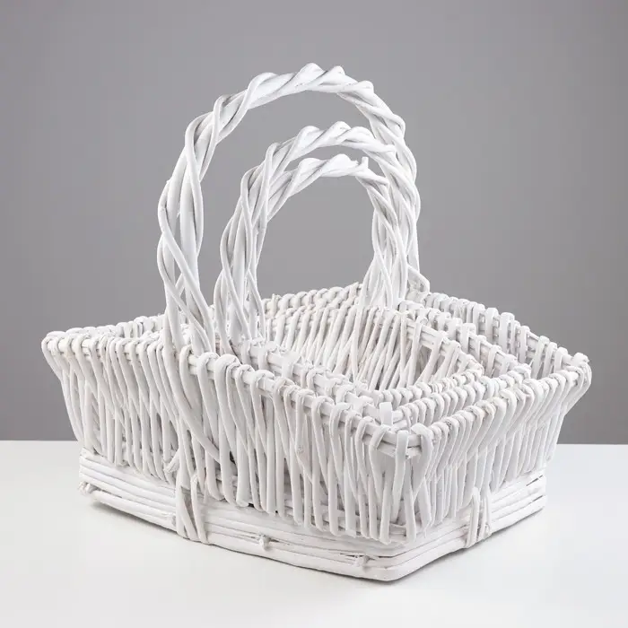 Корзина плетёная для хранения Tasa, из лозы, с ручкой, белая, набор 3 шт.