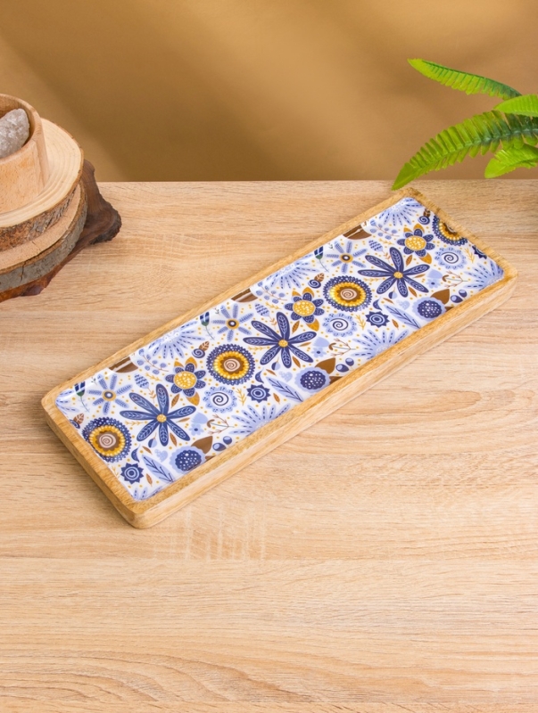 Блюдо прямоугольное "Васильки" дерево манго 41х15 см