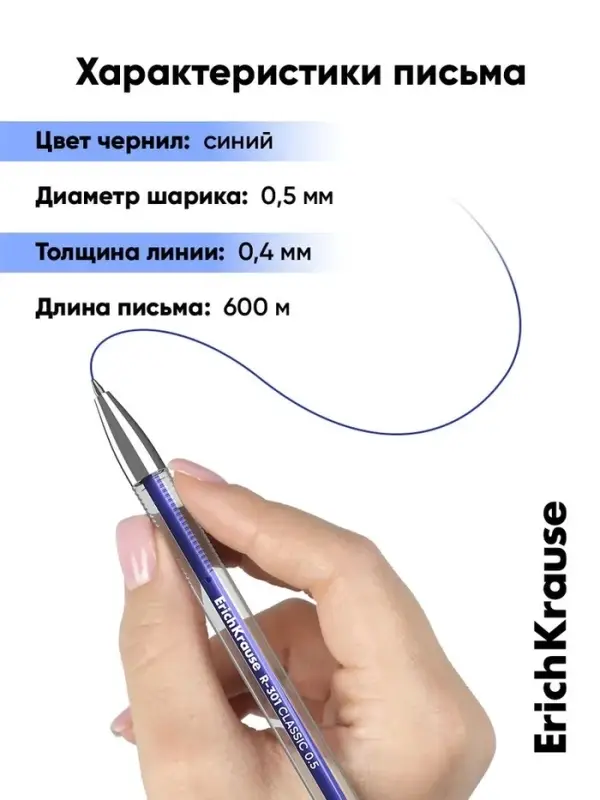 Ручка гелевая ErichKrause. R=301 Classic Gel Stick, синий стержень, узел 0.5 мм