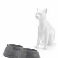 Миска двойная, 240 мл, 25&times;14&times;5 см, пластик, серая