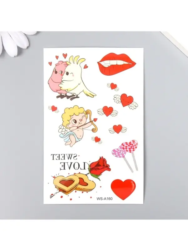 Переводные тату цветные «Романтика для двоих», временные татуировки, 12×7.5 см