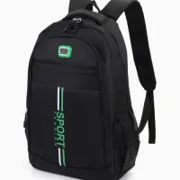 Рюкзак школьный на молнии, с карманами, однотонный, размер 31&times;14&times;47 см, чёрный/зелёный