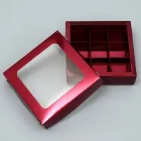 Коробка для конфет, кондитерская упаковка, 9 ячеек, &laquo;Бордовая&raquo;, 14.7&times;14.7&times;3.5 см
