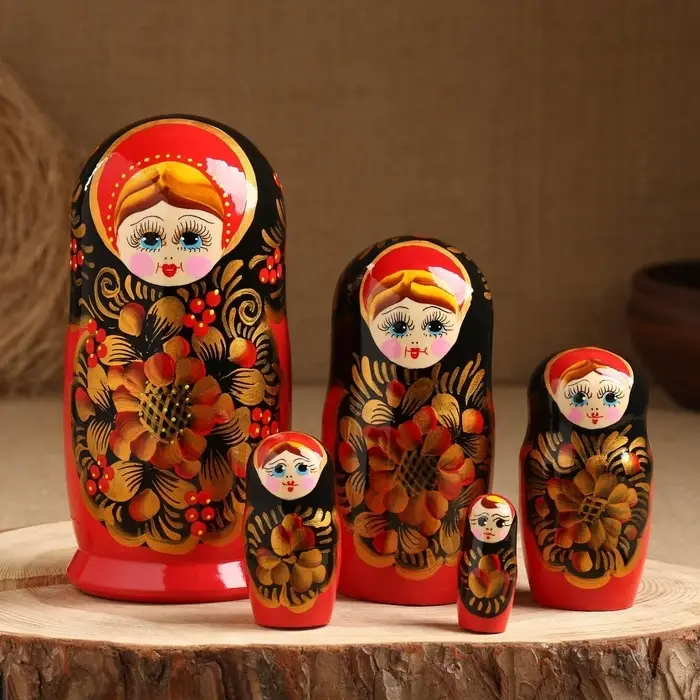 Матрёшка дерево &laquo;Рябинка&raquo;, чёрный платок, 5 кукольная, 18 см