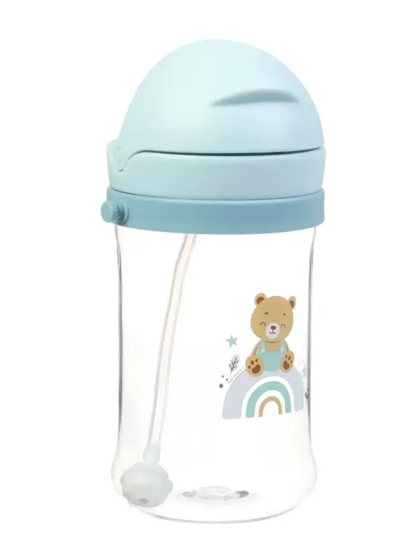 Поильник - непроливайка детский с силиконовой трубочкой и грузиком, от 9 мес., 350 мл., на ленте, цвет голубой, Крошка Я