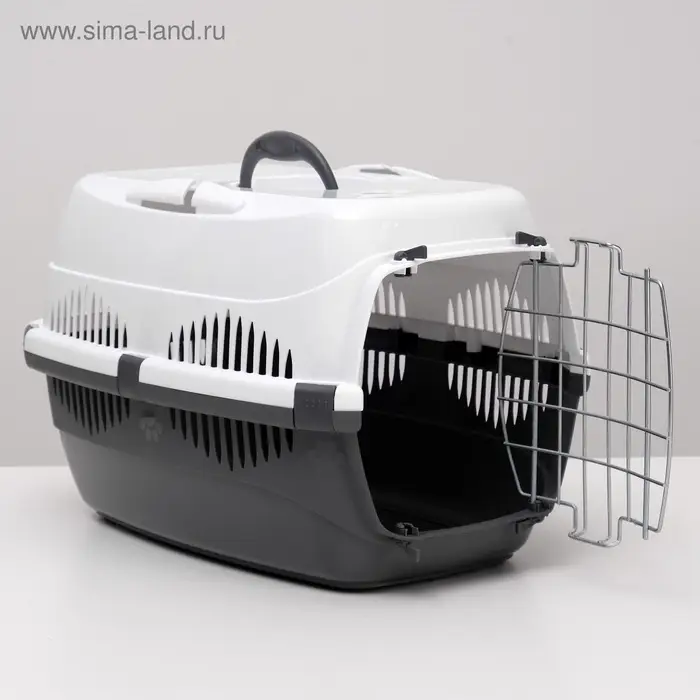 Переноска для животных до 12 кг &laquo;Пижон&raquo;, 49&times;33&times;32 см, металлическая дверь, пластик, белая, серая