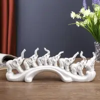 Фигурка керамика &laquo;Семь слонов на волне&raquo;, белые, 13&times;33.7&times;7.5 см