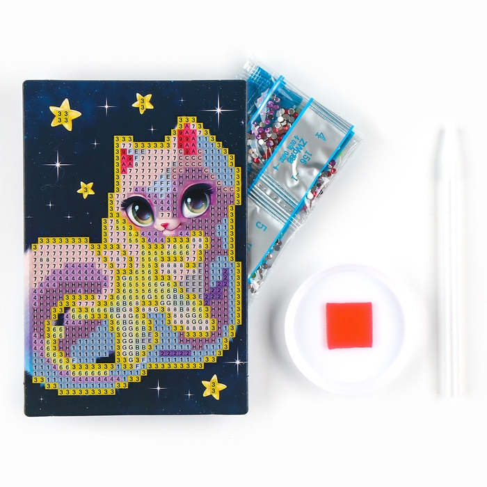 Алмазная мозаика для детей со светящимися стразами «Кошечка на звезде», 10 х 15 см, набор для творчества