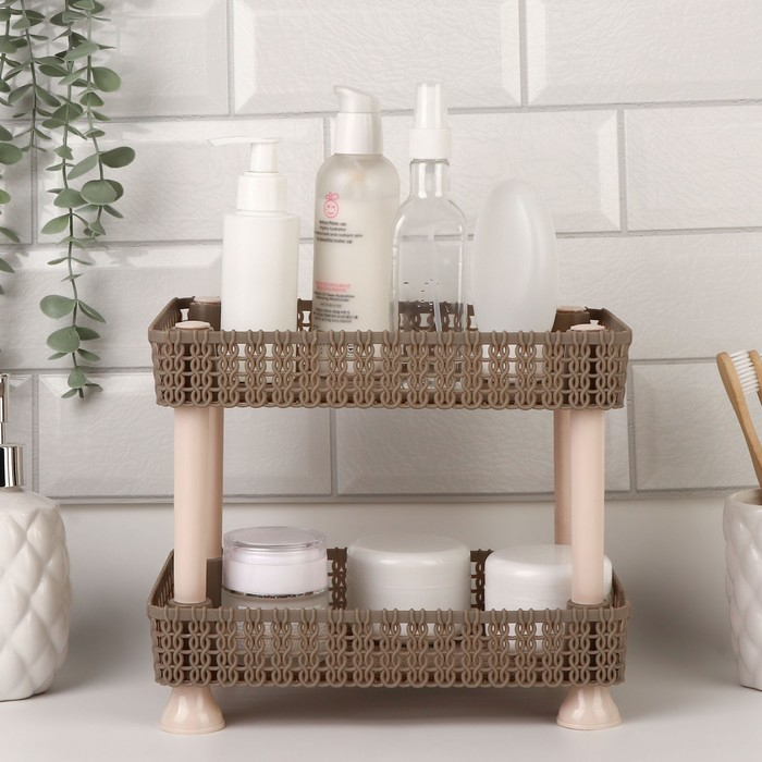 Органайзер для хранения маникюрных/косметических принадлежностей, двухуровневый, 24 × 20 × 15 см, цвет коричневый/бежевый