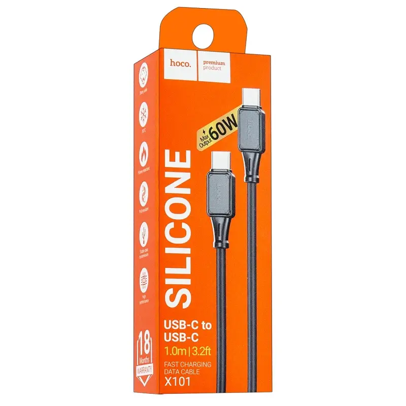 Кабель Type-C на Type-C 1M 3A 60W X101 HOCO черный