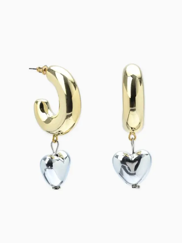 Серьги &laquo;Новый стиль. Сердечки&raquo;, d=3 см, цвет золото-серебристый