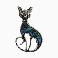 Брошь &laquo;Галиотис&raquo;, кошка грациозная, зелёная в чернёном серебре