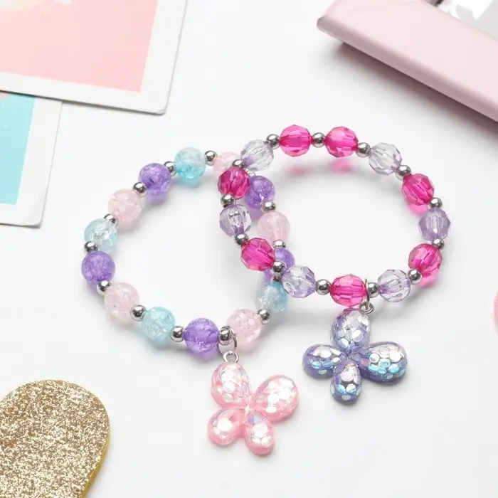 Браслеты детские Выбражулька «Бабочки», набор 2 шт., d=5 см цветные в серебре Браслеты детские Выбражулька «Бабочки», набор 2 шт., d=5 см цветные в серебре