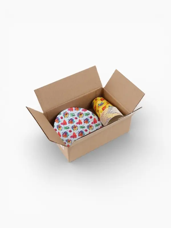 Посуда одноразовая бумажная 20 предметов: 10 стаканов, 10 тарелок, Ум и Хрум