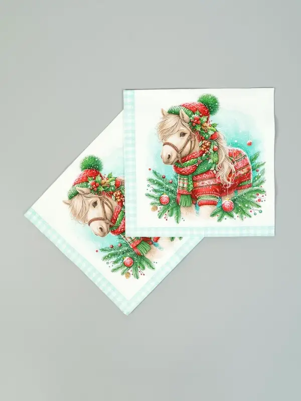 Салфетки бумажные трёхслойные «Новогодний пони», 33х33, 20шт Салфетки бумажные трёхслойные «Новогодний пони», 33х33, 20шт