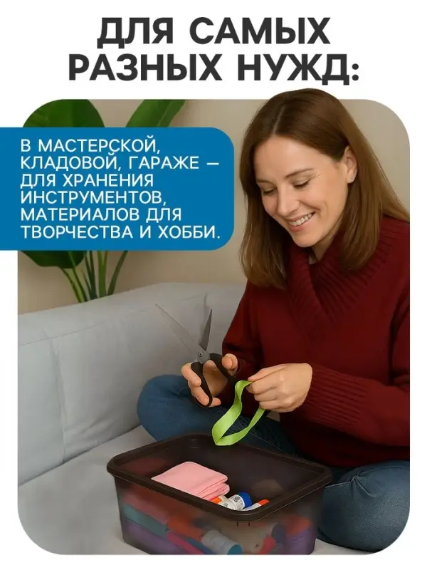 Ящик пластиковый для хранения, с крышкой, объём &mdash; 10 л, прозрачно-чёрный