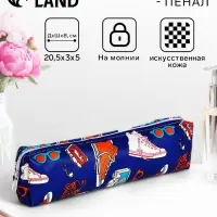 Косметичка-пенал на молнии, с рисунком, синяя