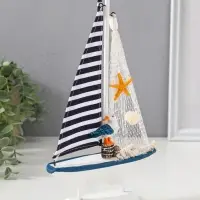 Сувенир дерево "Парусник с чайкой" бело-синий 16,5х4,5х27,5 см
