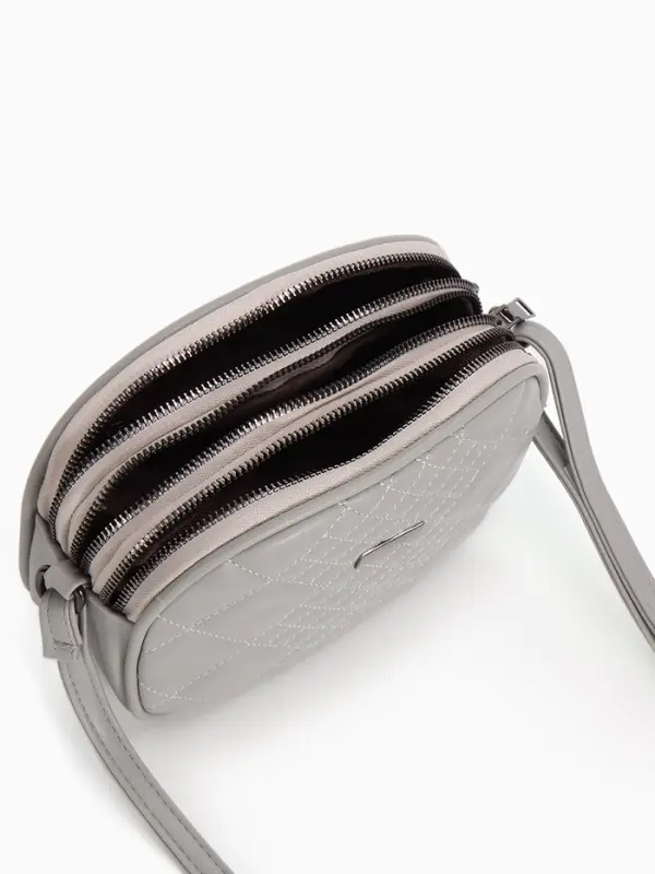 Сумка женская кросс-боди на молнии, 19&times;7&times;15 см, в клетку, серая