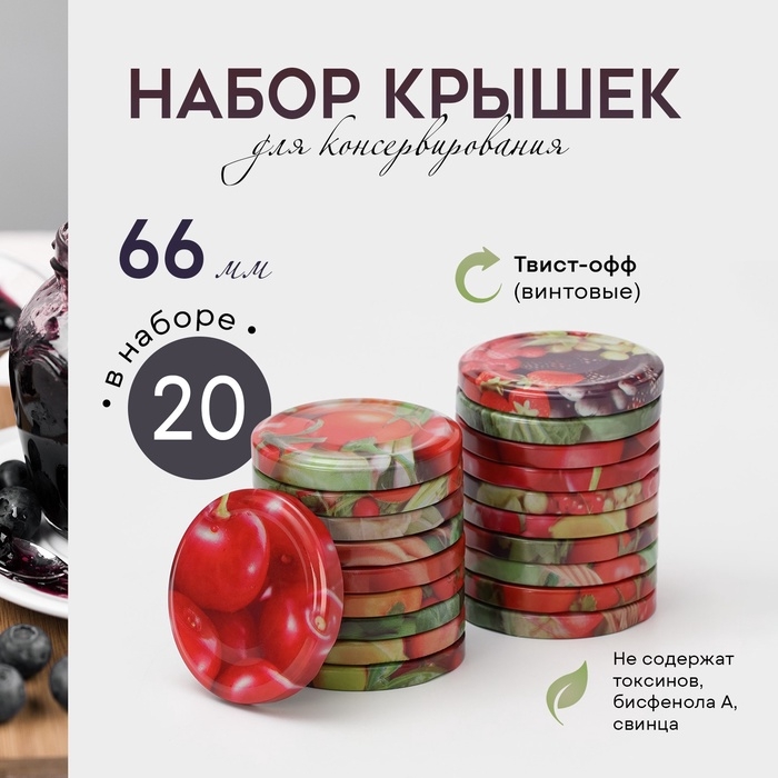 Крышка для консервирования «Элитная», ТО-66 мм, винтовая, в наборе 20 шт Крышка для консервирования «Элитная», ТО-66 мм, винтовая, в наборе 20 шт