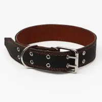Ошейник двухслойный, 85&times;4.5 см, ОШ 50-70 см, кожа, чёрный