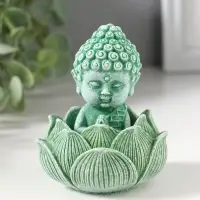 Сувенир полистоун "Лотос и маленький Будда" зелёный 7,5х7,5х9,5 см