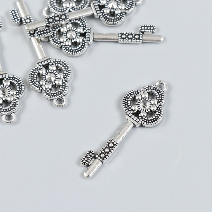 Декор для творчества металл Декор для творчества металл "Ключик с трилистником" набор 6 шт серебро 1,5х4,2 см