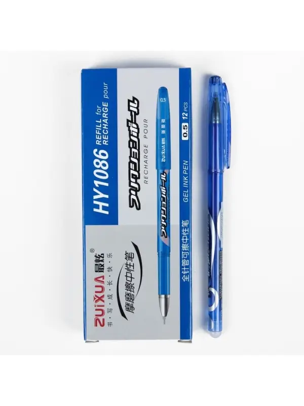 Стираемая ручка, гелевая, синий стержень, узел 0.5 мм