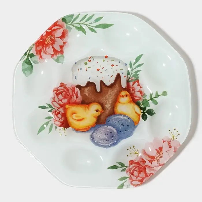 Подставка для яиц Доляна &laquo;Кулич&raquo;, 8 ячеек, 22&times;22 см, стекло, белая