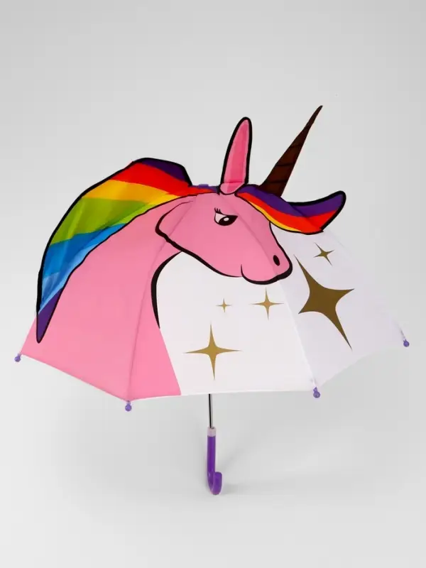 Зонт - трость детский &laquo;Единорог&raquo;, механический, фигурный, 8 спиц, R=35/45 см, d=70 см, розовый/белый