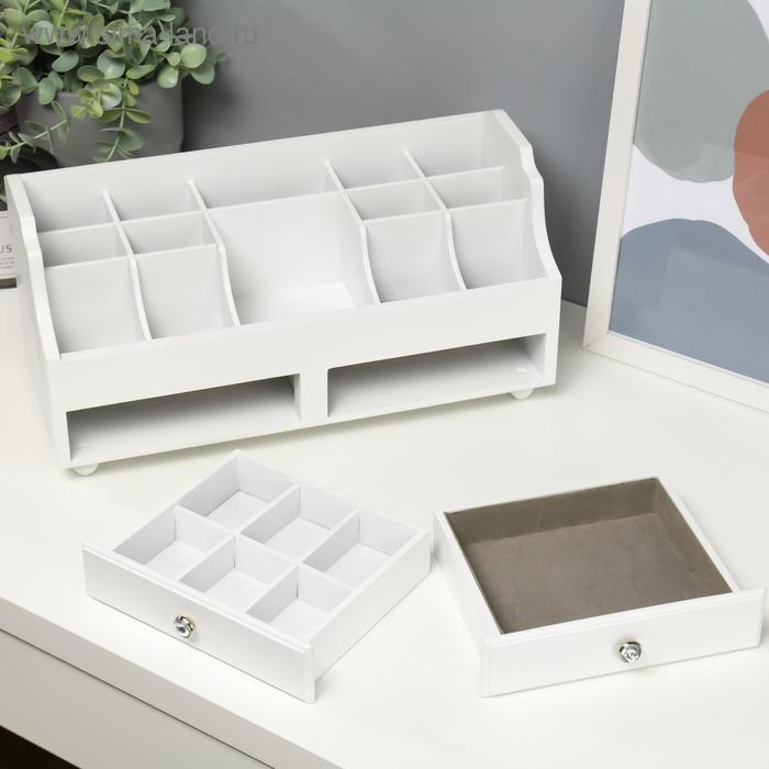 Шкатулка дерево для украшений и косметики 2 ящика белая 35х16,5х17 см Шкатулка дерево для украшений и косметики 2 ящика белая 35х16,5х17 см