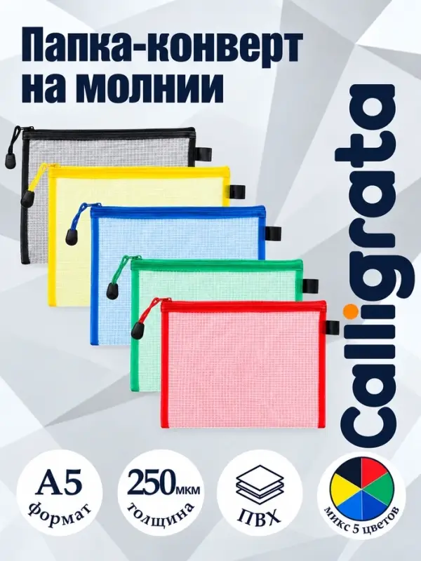 Папка-конверт на молнии А5 Calligrata &laquo;Сеточка&raquo;, 250 мкм, МИКС