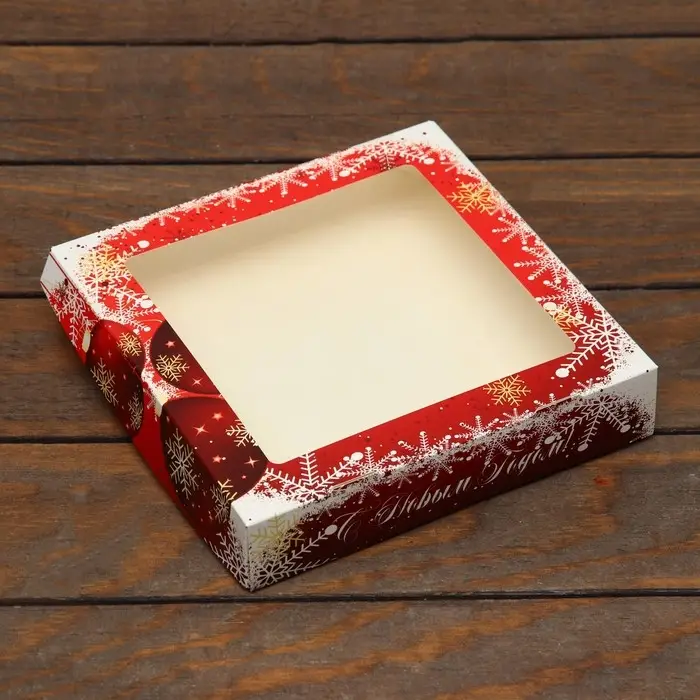 Коробка складная с окном «Новый год» 20×20×4 см Коробка складная с окном «Новый год» 20×20×4 см