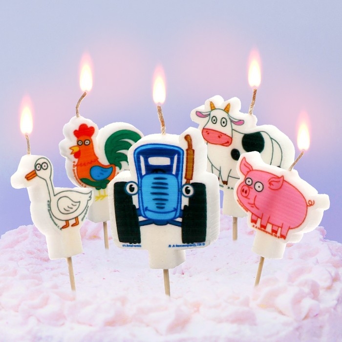Свеча в торт набор, Синий трактор, набор 5шт Свеча в торт набор, Синий трактор, набор 5шт