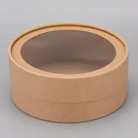 Набор круглых подарочных коробок, завальцованные с окном, крафт, набор 8 шт., 15×6 см Набор круглых подарочных коробок, завальцованные с окном, крафт, набор 8 шт., 15×6 см