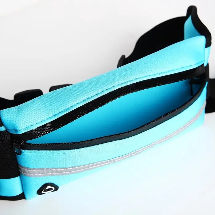 Сумка для бега на пояс, со светоотражающими элементами, с отверстием для наушников, с креплением для бутылки, 24&times;1&times;10 см, голубая
